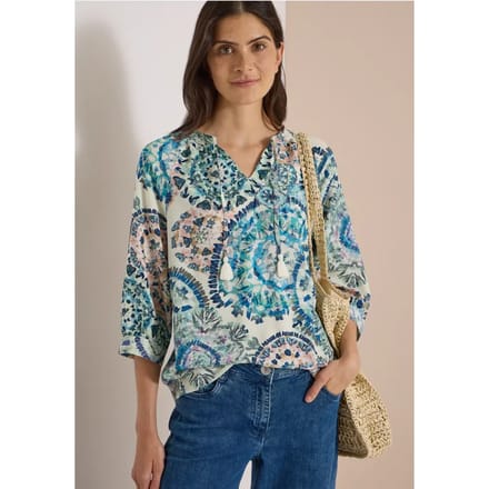 Blouse met 3/4-mouwen, split in de hals en print