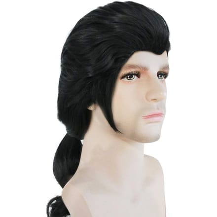 Perruque de carnaval, style queue de cheval, bel homme One size noir