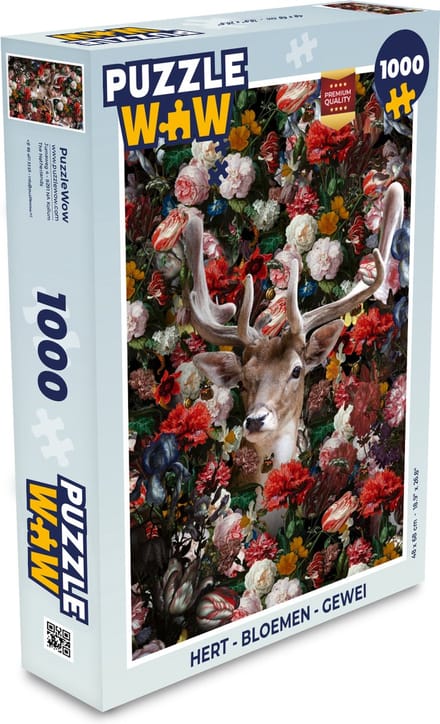 Puzzel Hert - Bloemen - Gewei - Legpuzzel - Puzzel 1000 stukjes volwassenen