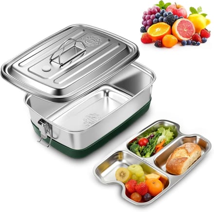 Lunchbox van RVS met 2 niveaus, 2000 ml, waterdicht, met vakken, geïsoleerd en vaatwasserbestendig