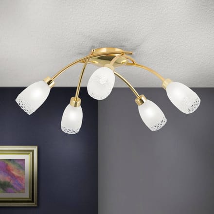 ORION Plafondlamp CARLA, messingkleurig, Ø 60 cm Metaal/glas 5-lamps.