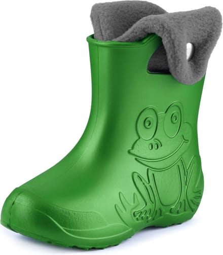 Ladeheid LA-CA-FrogButton Kinder Regenlaarzen - Rubber - met Binnenschoen - EVA - Wasbare Binnenschoen – Smaragdgroen/Grijs -24/25