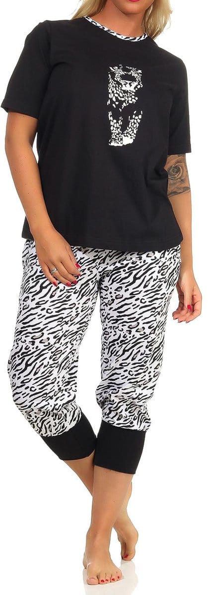 Capri pyjama korte mouw pyjama, capri broek met manchetten, tijger motief, ook in oversized