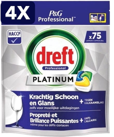 4 x Dreft Platinum Lemon All in 1 Vaatwastabletten - 75 tabs