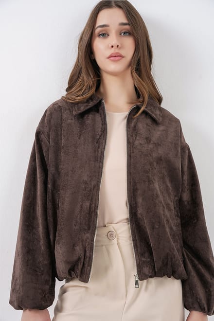 Overmaat Velvet Zip-Up Jas met Zakken