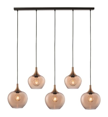Freelight Hanglamp Fresu Amber Glas Ø 19 & 24cm 5 Lichts Balk