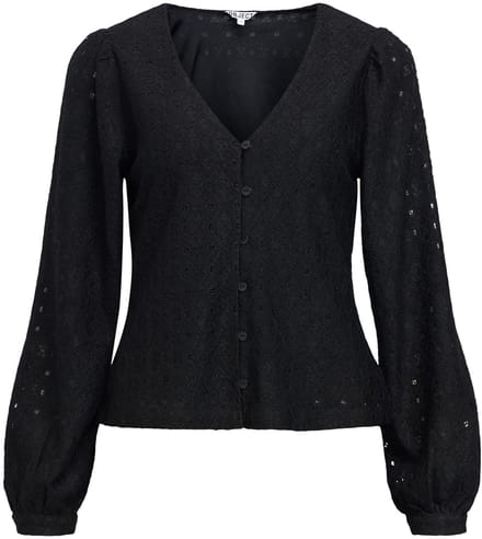 Object zwarte dames blouse   V-hals   Regular fit   Structuur patroon   Duurzaam   Lange mouw Zwart XL