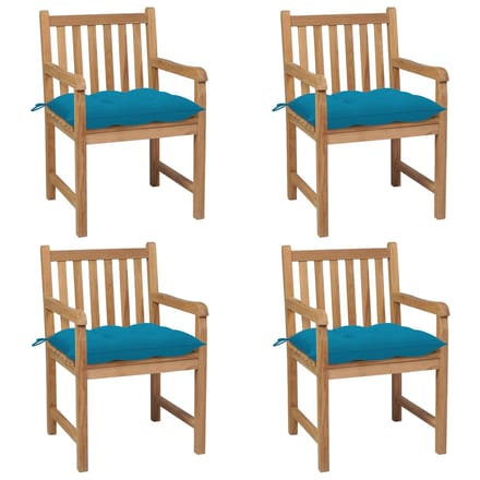 vidaXL - Tuinstoelen - 4 - st - met - lichtblauwe - kussens - massief - teakhout