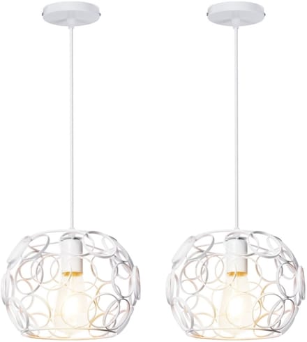 2 Stuks Hanglamp Moderne Plafondlamp E27 Metaal Kroonluchter voor Slaapkamer Eetkamer Keuken Wit
