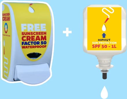 HIPHOT Coole zonnebrandcrème dispenser Engels + 1 liter zonnebrandcrème factor 50