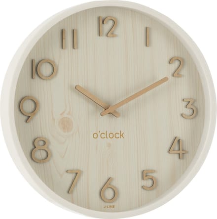 J-Line klok - multiplex/hout - wit - small - Ø 30 cm