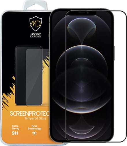 MobyDefend Screenprotector - Geschikt voor Apple iPhone 12 Pro Max - Screensaver Met Zwarte Randen - Gehard Glas