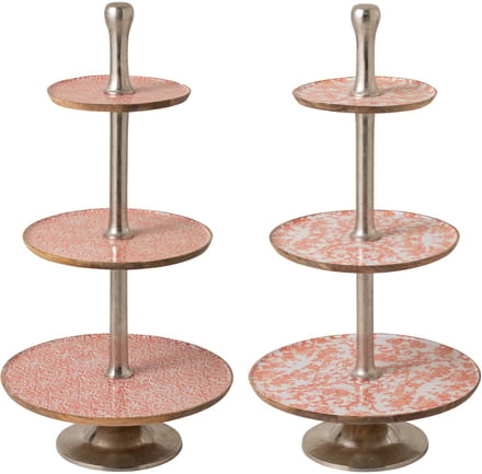 J-Line plateau 3 Niveaus - hout - oranje/wit - set van 2
