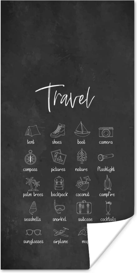 Poster Spreuken - Quotes - Travel - Kompas - Natuur - 20x40 cm
