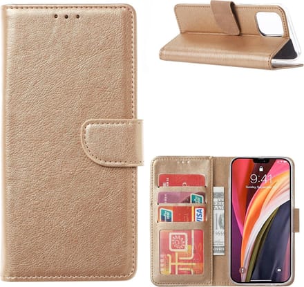 Hoesje Geschikt voor iPhone 12 / Pro Hoesje Goud Bookcase Met Pasjeshouder