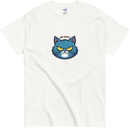 Grappig T Shirt met Kat - No Way! - Cartoon Design - Dames Heren - Wit - M