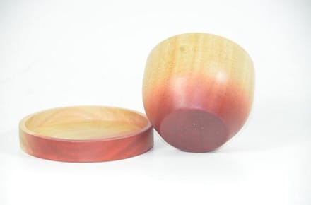 set houten onderbord en kom - diameter 11 cm - Kinta