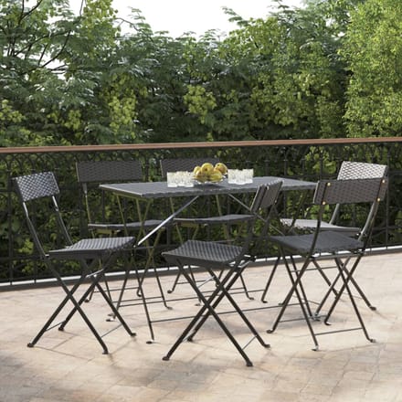 vidaXL - Opklapbare - stoelen, - 6 - stuks, - zwart, - van - polyrotan - en - staal.