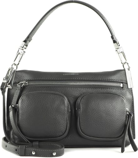 COCCINELLE Leren Schoudertas Hyle Grained Leather Ardesia Donkergrijs