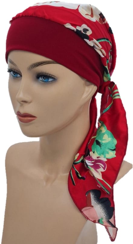 Johnson Headwear® - Chemo wikkelmuts -Chemo muts - Dames muts - Rood/Bloem - Chemo Cap - Muts - Cap - Hoofddeksel - Zomer Mutsje