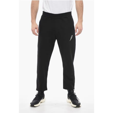 Losse joggingbroek van katoenmix met enkelrits in zwart