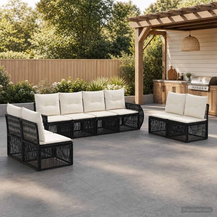 vidaXL - Tuinbank - Set - 8 - st - 8-zits - Zwart - en - Crème - Wit - poly - rattan