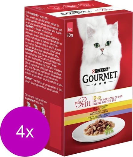 4x Gourmet - Mon Petit Duo Vlees - Kattenvoer Natvoer - 6x50g