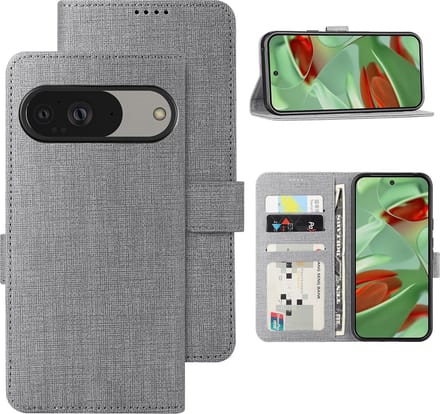 Geschikt voor Google Pixel 9 / 9 Pro - Portemonnee - Book Case Hoesje - Magnetische Sluiting - Grijs