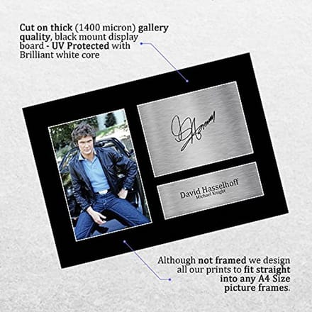 Gesigneerde A4 Foto van Knight Rider met David Hasselhoff voor Televisiefans