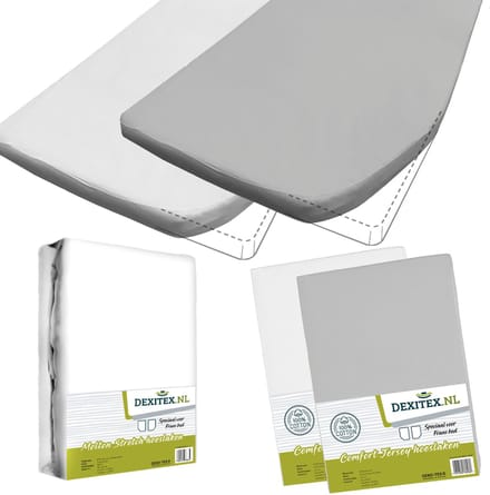 Dexitex Textielpakket Frans bed - 1 molton met 2 hoeslakens - rechts 1 Wit + 1 Licht grijs