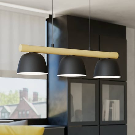 EGLO Hanglamp Sherburn, lengte 77 cm, zwart/bruin, 3-lamps.
