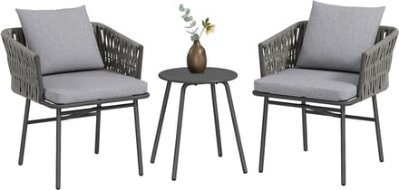 Outsunny-Rattan Bistroset-Stahl, PE-Rattan-58L x 63B x 69H cm-Grau