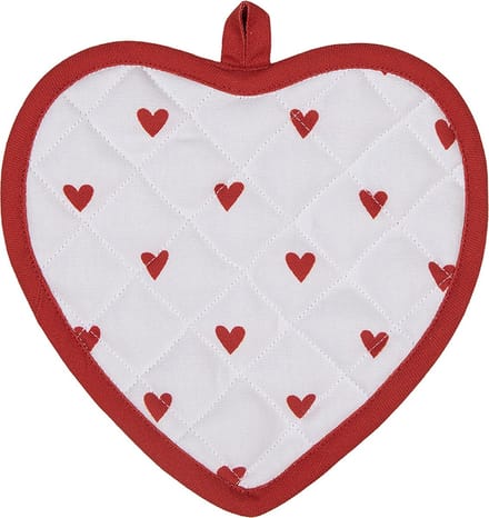 Clayre & Eef Pannenlap 20x20 cm Wit Rood Katoen Hartjes
