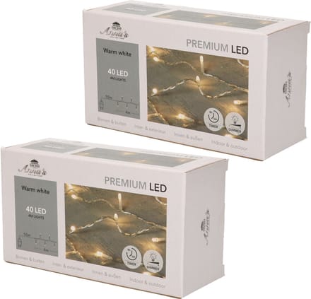 Anna's Collection Kerstverlichting - 2x - warm wit - 40 leds - 400 cm - met timer - kerstversiering