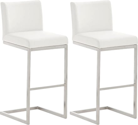 CLP Paros Set van 2 barkrukken - RVS Frame - Rugleuning & Voetsteun - Draagkracht 240 kg - Design Barkruk - Kunstleer - wit