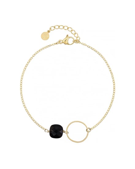 Mint15 Armband 'Infinity' Ring met vierkante steen - Zwarte Obsidiaan - Goudkleur RVS/Stainless Steel