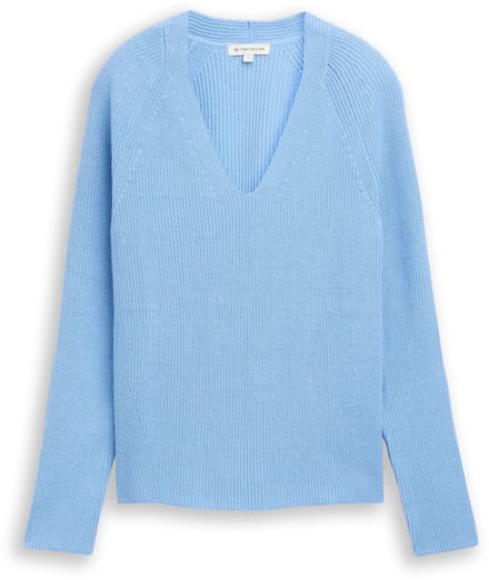 Tom Tailor - Gebreide trui met V-hals - Maat M - light fjord blue