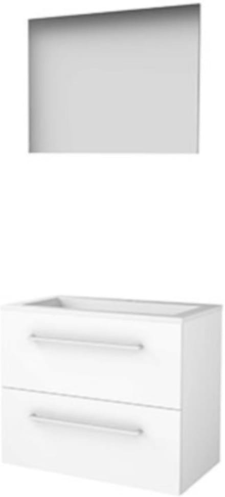 Basic-Line Basic 46 Badkamermeubelset - 80 x 46 cm - Met Grepen - 2 Lades - Acryl Wastafel - 1 Kraangat - Spiegel - Ice White