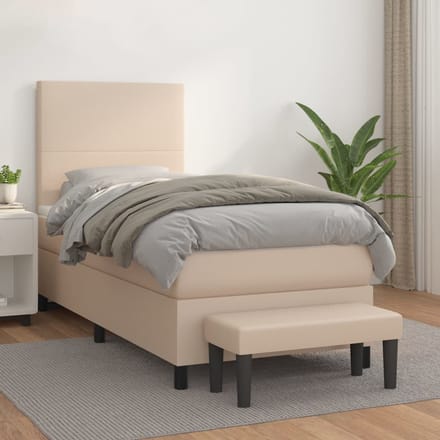 vidaXL - Boxspring - met - matras - kunstleer - cappuccinokleurig - 90x190 - cm