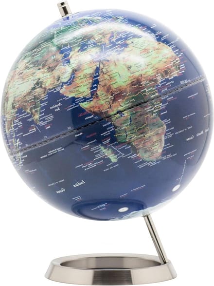25cm World Globe - RVS Ring Staande - Metallic Kleur Blauwe Aarde Wereldbol