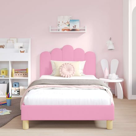vidaXL - Kinderen - bedframe - met - hoofdboard - Roze - 90 - x - 190 - cm - Stof