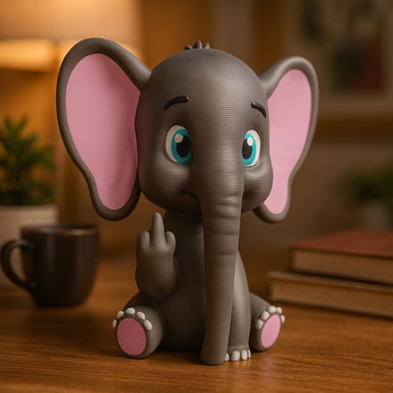 AnimalsAttitude – Grote Olifant Figurine met Middelvinger – 3D-geprint PLA Beeldje – Whimsical Home Accessory