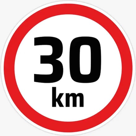 30km per uur sticker 10cm ⌀ | UV - en Waterproof | Snelheidssticker 30km per uur