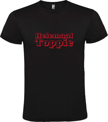 Zwart T-Shirt met “ Helemaal Toppie “ afbeelding Rood Size M