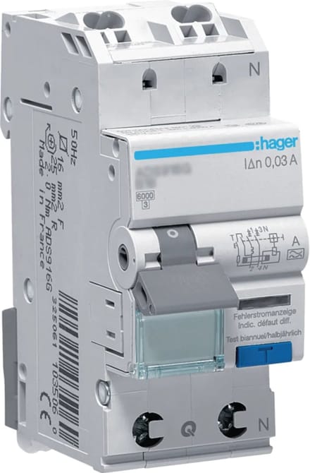Hager ADS960D Aardlekschakelaar/zekeringautomaat 2-polig 10 A 0.03 A 240 V