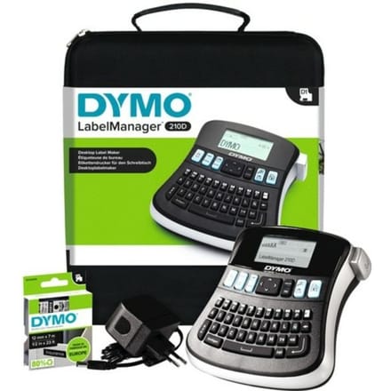DYMO LabelManager 210D-labelprinterkit | Draagbare labelmaker met QWERTY-toetsenbord | met zwart-witte D1-labels van 12 mm en een draagkoffer
