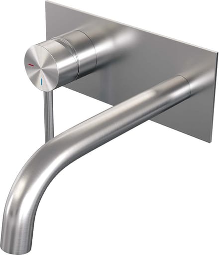 Brauer Brushed Edition inbouw wastafelmengkraan met gebogen uitloop en afdekplaat model A2 RVS geborsteld PVD