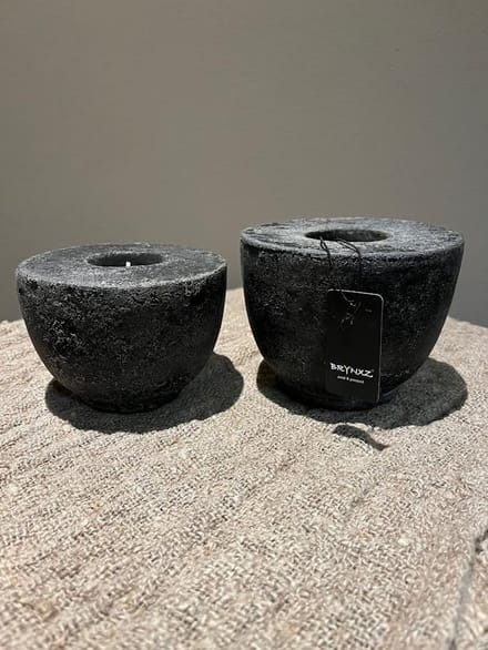 Brynxz Set van 2 Theelichthouders Basic Basalt- stoer sober- landelijk- wonen- sfeervol