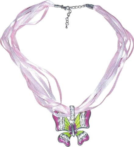 Ketting met vlinder roze-groen + strass
