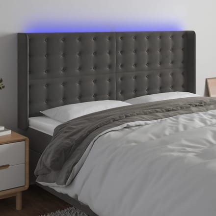 vidaXL - Hoofdbord - LED - 163x16x118/128 - cm - fluweel - donkergrijs